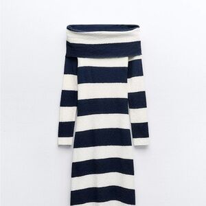 Striped Off-Shoulder Knit Dress